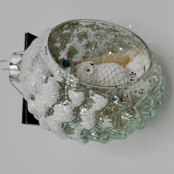 NWT Robert Stanley Glass Snowy Pine Cone Owl Christmas Ornament - Picture 4 of 6